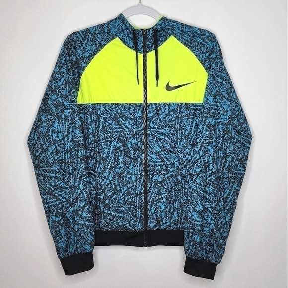 Nike All Over Print City Jacket Windbreaker Hood Neon Large - Picture 1 of 12